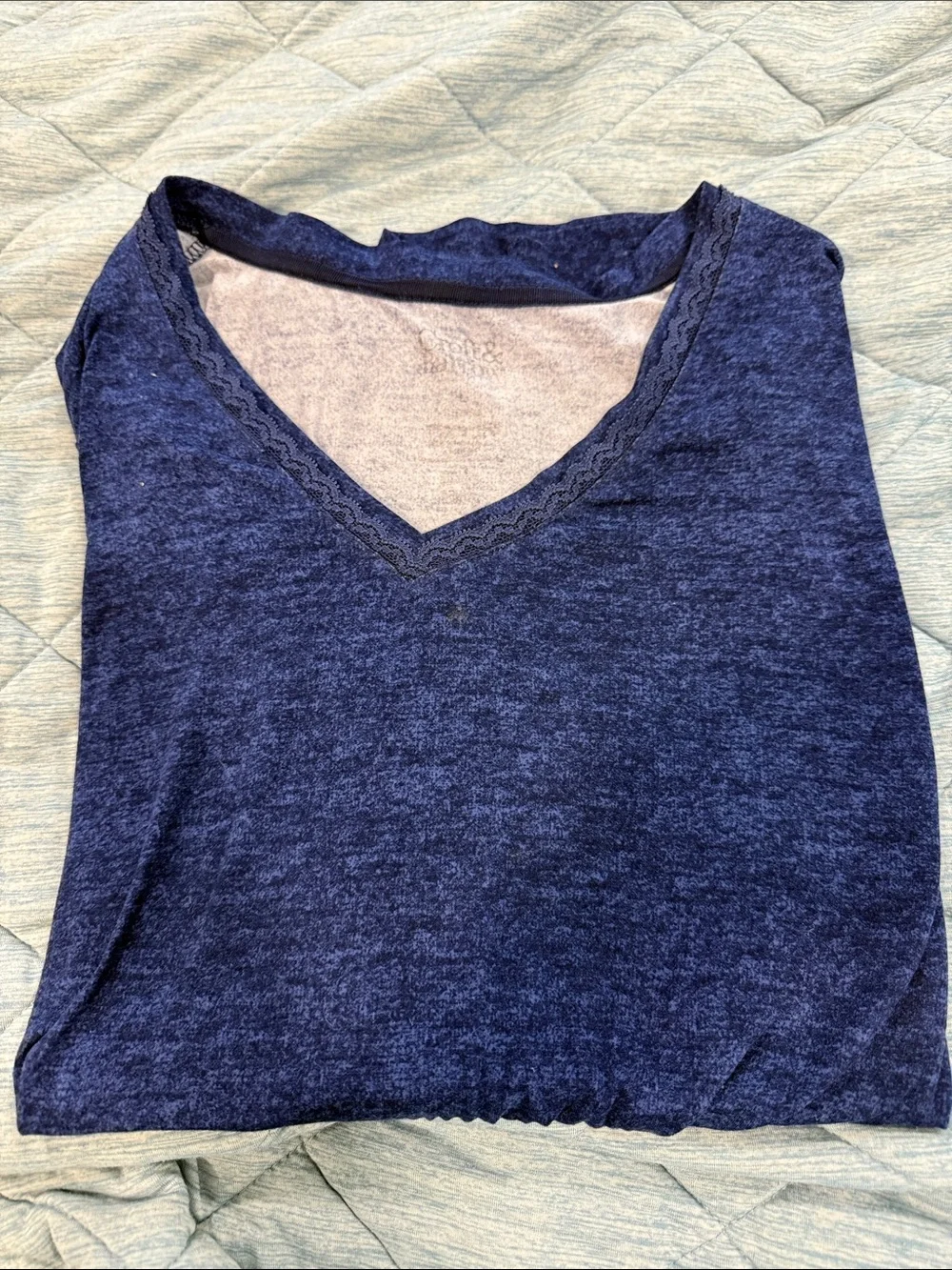croft & barrow Dark Navy V-Neck Lace Trim Pullover